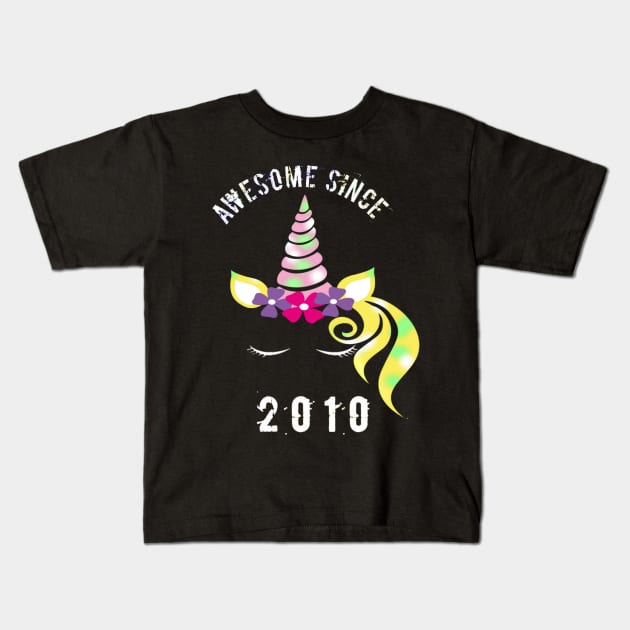 Awesome Since 2010 unicorn birthday 10th gift shirt Kids T-Shirt by FouadBelbachir46